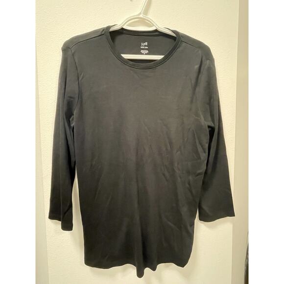 J Jill Black Perfect Pima Cotton Side Button 3/4 Sleeve Size Medium - Picture 1 of 8